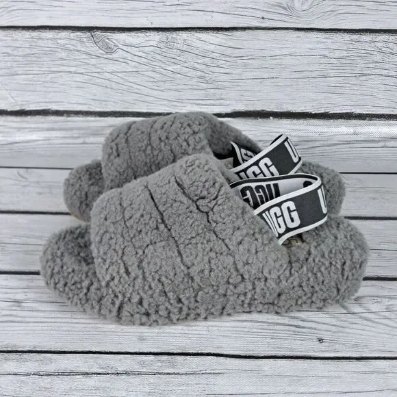 UGG Australia Fluff Yeah Women's Size 5 US Gray Slide Slingback Sandals - Picture 1 of 10